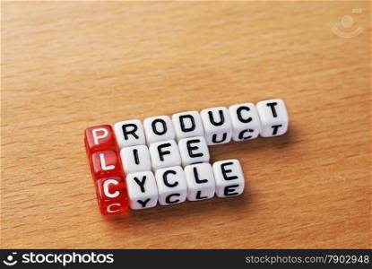 cubes with text PLC ,Product Life Cycle