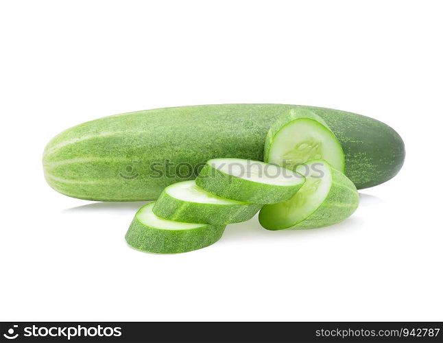 Cucumber and slices isolated on white background.