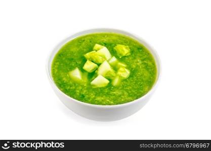 Cucumber soup with green peppers and garlic in a bowl isolated on white background