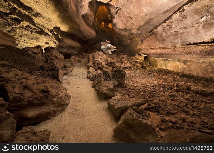 Cueva de los Verdes. Tourist attraction in Lanzarote, amazing volcanic lava tube.