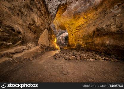 Cueva de los Verdes. Tourist attraction in Lanzarote, amazing volcanic lava tube.