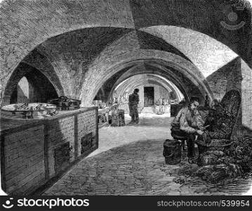Cuisines of the high school, Napoleon old Abbey of Sainte-Genevieve, vintage engraved illustration. Magasin Pittoresque 1857.