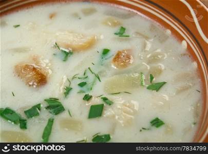 Cullen skink - Scottish soup made of smoked haddock, potatoes and onions.Smoked Finnan haddock Chowder