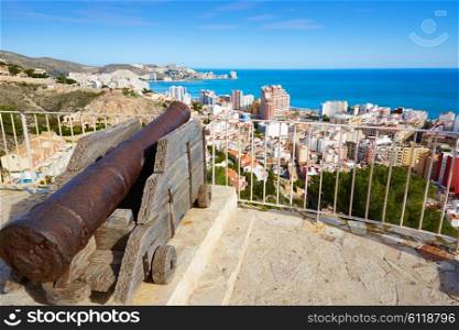 Cullera Cannon in the Castle top with aerial skyline in Valencia Spain