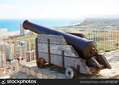 Cullera Cannon in the Castle top with aerial skyline in Valencia Spain