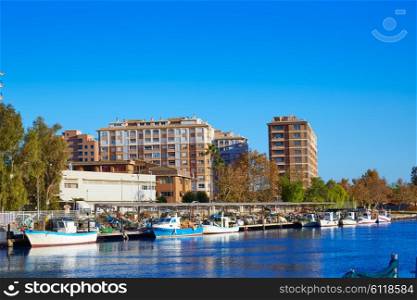 Cullera fisherboats port in Xuquer Jucar river of Valencia Spain