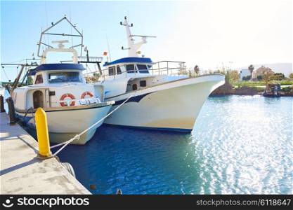 Cullera fisherboats port in Xuquer Jucar river of Valencia Spain