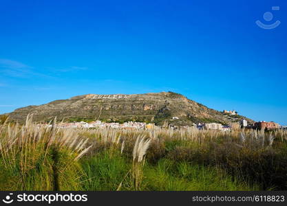 Cullera mountain with white sign writted on Valencia of Spain, sign non copyrighted