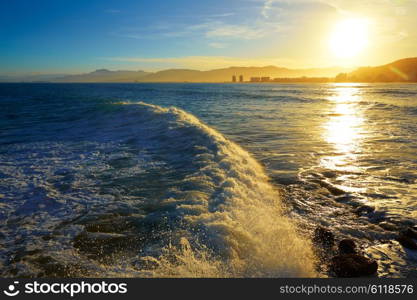 Cullera Playa los Olivos beach sunset in Mediterranean Valencia at Spain