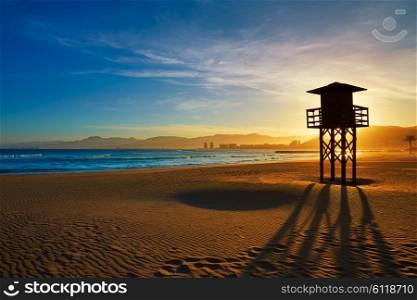 Cullera Playa los Olivos beach sunset in Mediterranean Valencia at Spain