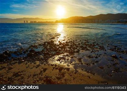 Cullera Playa los Olivos beach sunset in Mediterranean Valencia at Spain