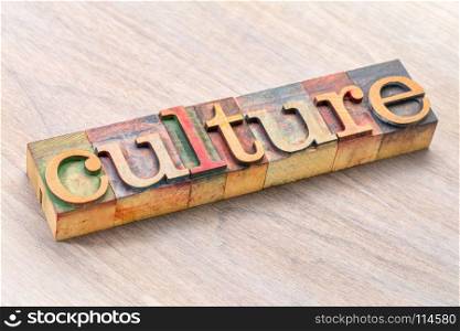 culture - word abstract in letterpress wood type printing blocks