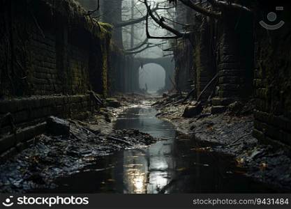 Culvert entrance, dark, creepy,created by AI