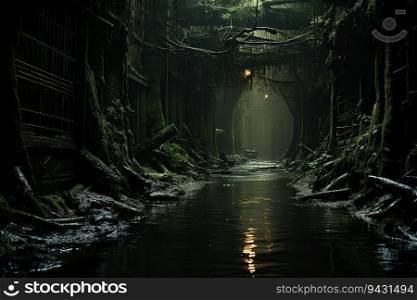 Culvert entrance, dark, creepy,created by AI