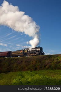 CUMBERLAND, MD - OCTOBER 17: Western Maryland Railroad steam train on October 17, 2011. This scenic railroad offers excursions pulled by a 1916 Baldwin locomotive