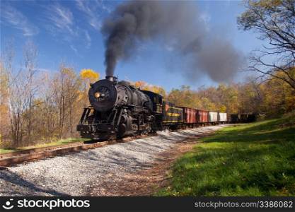 CUMBERLAND, MD - OCTOBER 17: Western Maryland Railroad steam train on October 17, 2011. This scenic railroad offers excursions pulled by a 1916 Baldwin locomotive