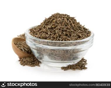 cumin seeds in bowl isolated on white background