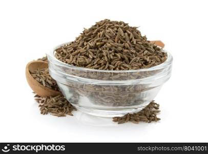 cumin seeds in bowl isolated on white background