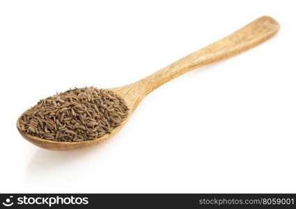 cumin seeds in spoon isolated on white background