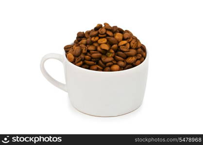 Cup and coffee beans isolated on the white