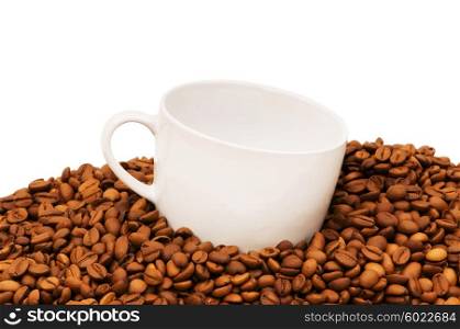 Cup and coffee beans isolated on the white&#x9;