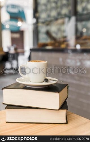 cup coffee books wooden table. High resolution photo. cup coffee books wooden table. High quality photo