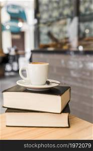 cup coffee books wooden table. High resolution photo. cup coffee books wooden table. High quality photo