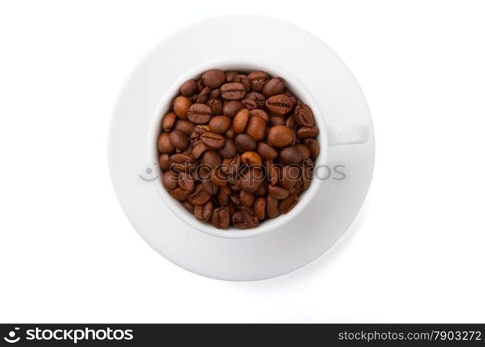 Cup filled with fried grain coffee isolated on a white background