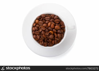 Cup filled with fried grain coffee isolated on a white background