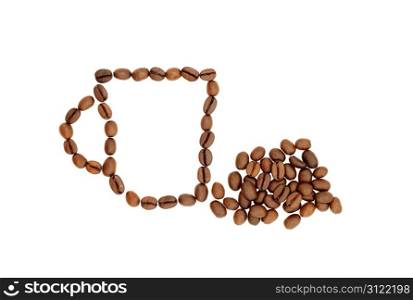Cup from coffee grains on white