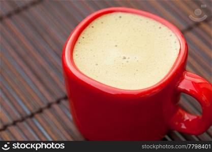 cup of cappuccino on a bamboo mat