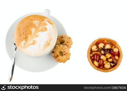 cup of cappucino and cakes isolatad on white background