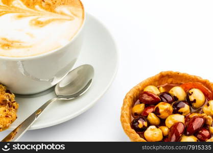 cup of cappucino and cakes isolatad on white background