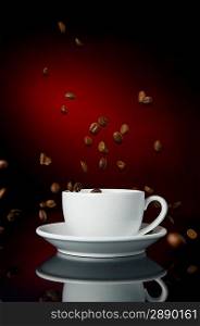 cup of coffe on color background