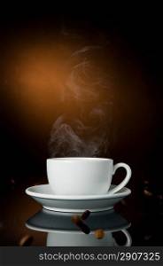 cup of coffe on color background