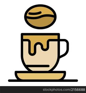 Cup of coffee and bean icon. Outline Cup of coffee and bean vector icon color flat isolated. Cup of coffee and bean icon color outline vector