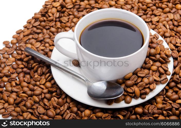 Cup of coffee and beans