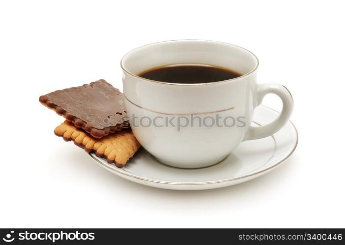 Cup of coffee and biscuit isolated on the white background