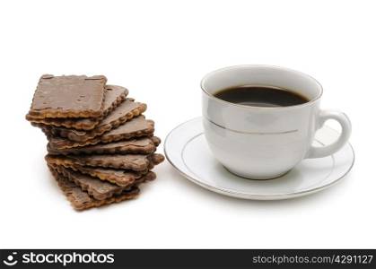 Cup of coffee and biscuit isolated on the white background