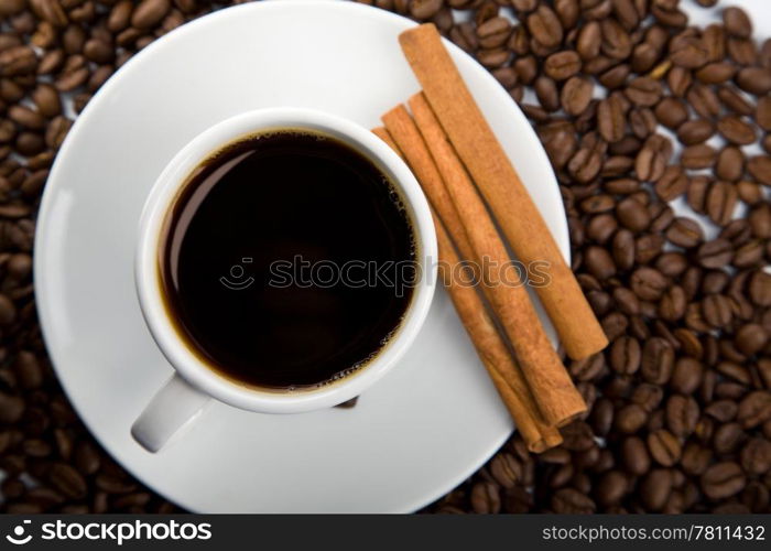 cup of coffee and coffee beans