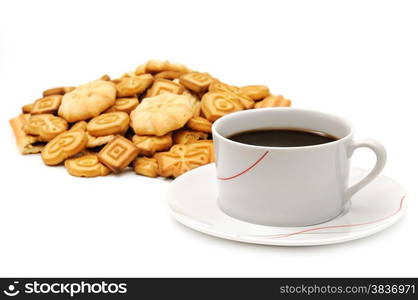 Cup of coffee and cookies isolated on the white