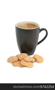 Cup of coffee and cookies isolated on the white