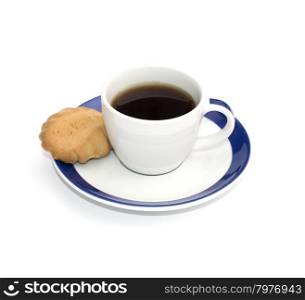 cup of coffee and one baking on a saucer, isolate, a still life on a subject food and drinks