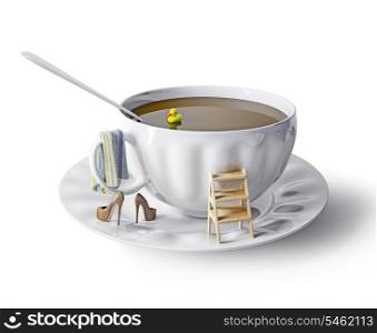 cup of coffee as the bathtub. creative concept