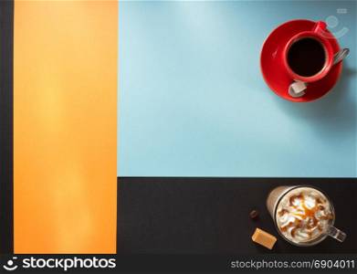 cup of coffee at abstract colorful background