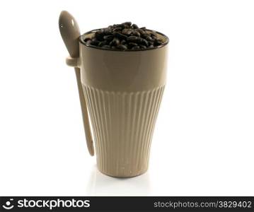 cup of coffee beans on isolated white