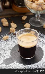 cup of coffee espresso. cup of coffee espresso with sugar in transparent cup