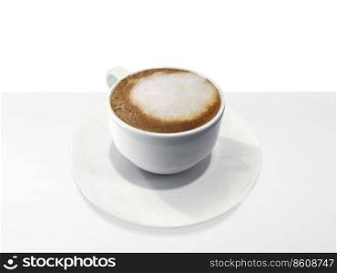 Cup of coffee isolated on white table