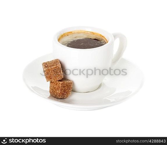 cup of coffee over white background
