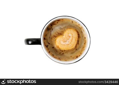 Cup of coffee with a pastry as a heart
